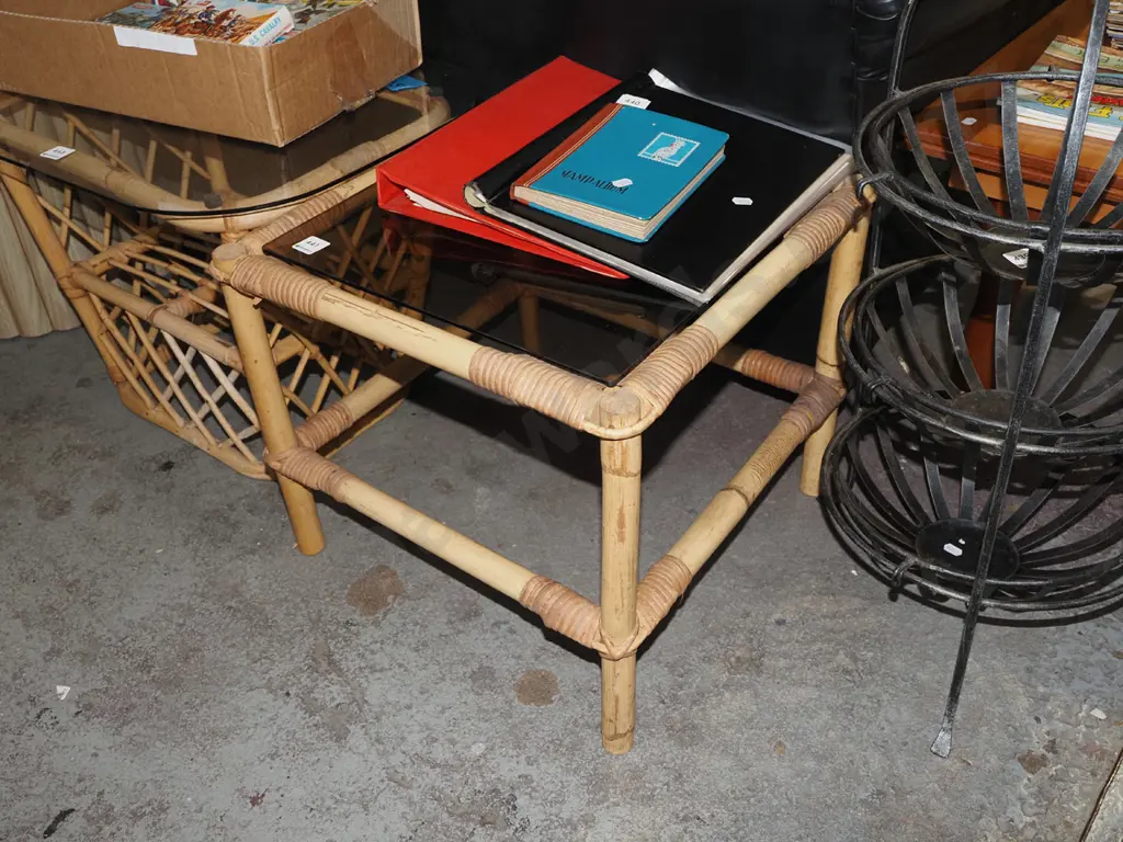 cane and smoked glass end table Image 1++