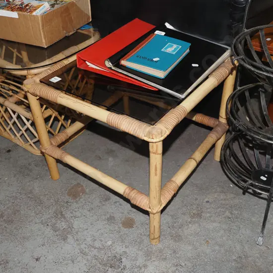 cane and smoked glass end table