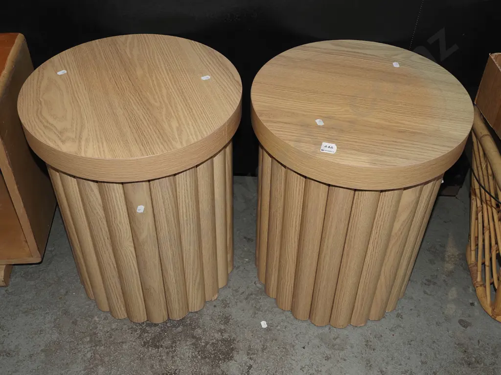 2x contemporary cylindrical veneer end tables H500 Diam400 Image 1++