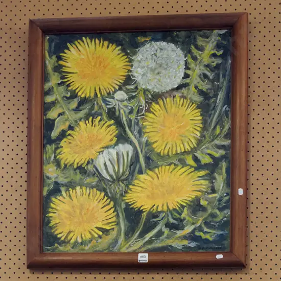framed oil - daisies