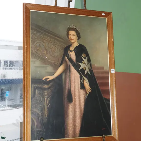 framed Queen Elizabeth print in homemade carry box - scratches to print