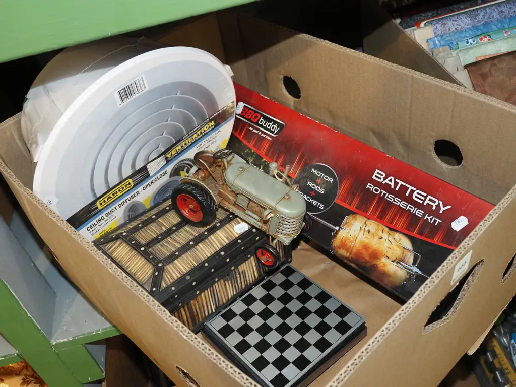 box; ceiling duct, bbq rotisserie kit, toy tractor etc Image 1++
