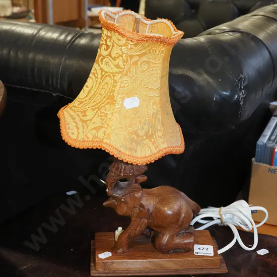 carved hardwood elephant themed based table lamp H310