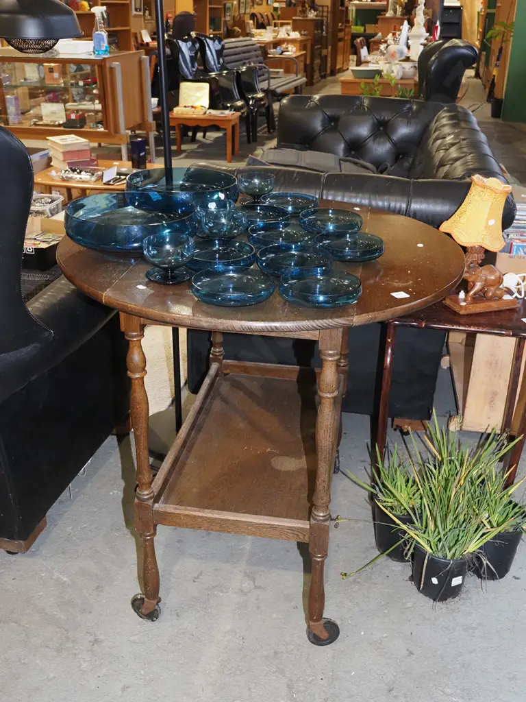 oak drop side tea trolley on casters Image 1++