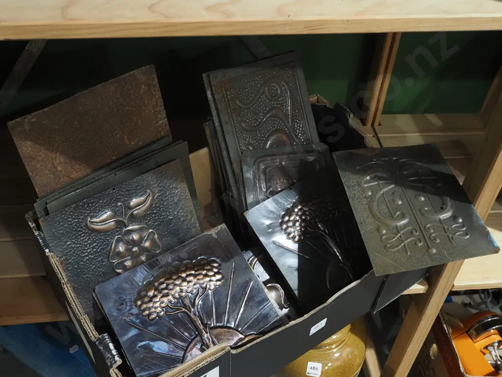 box of art nouveau pressed copper furniture inset pieces Image 1++
