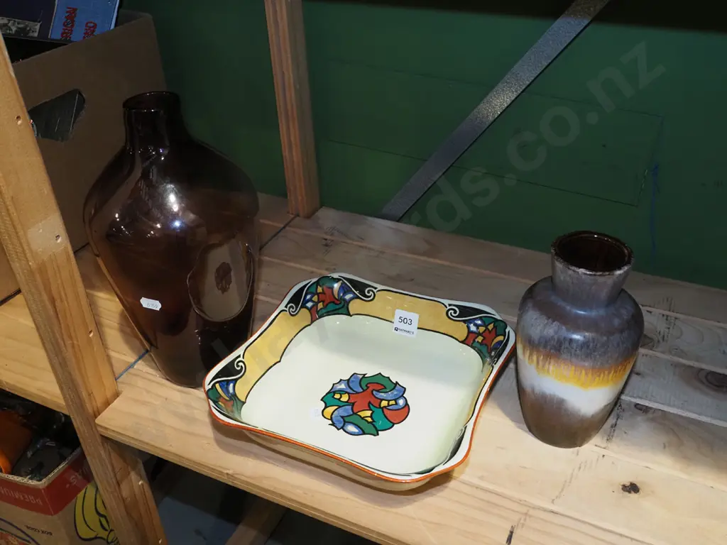 glass vase, German pottery vase, Grimwades square hand painted bowl Tallest H300 Image 1++