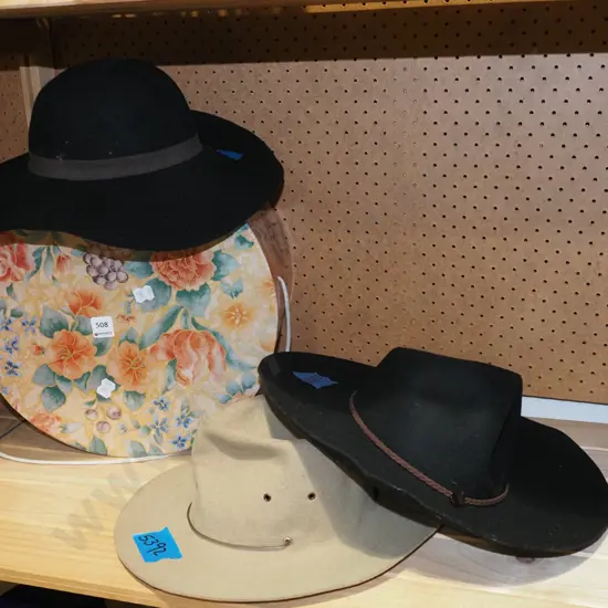 3x felt hats and hat box