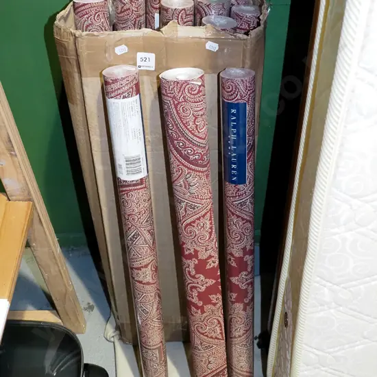 box; Ralph Lauren patterned wallpaper