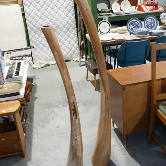 2x tall wooden curved candle holders H151