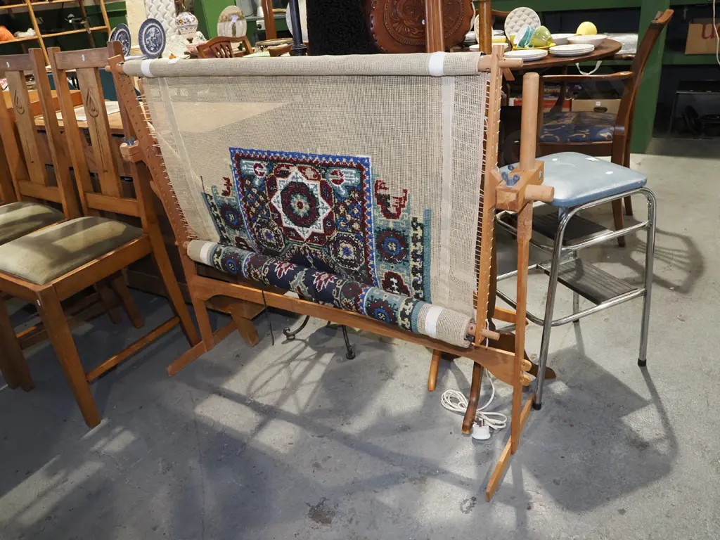 partially finished woollen tapestry on frame Image 1++