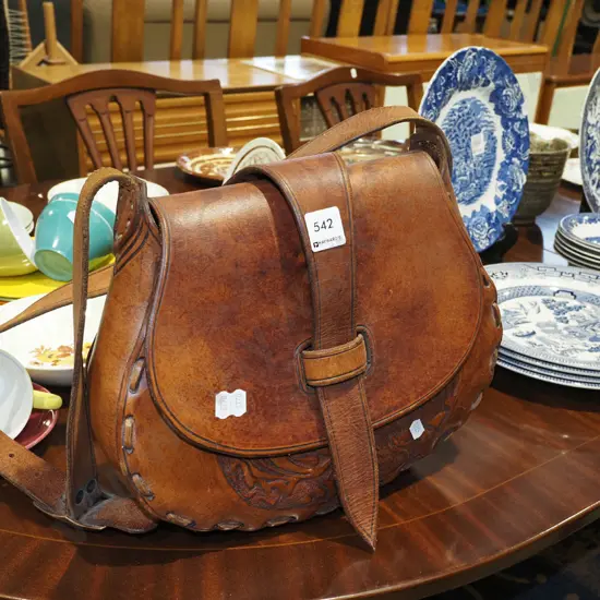 tooled leather hand bag