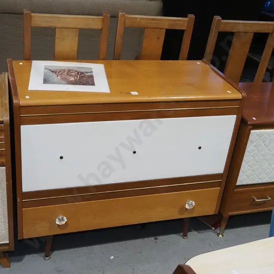 mid century vinyl blanket box with lower drawer H820 W935 D415