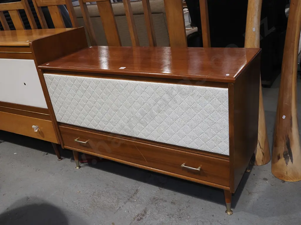 mid century mahogany and upholstered blanket box with lower drawer H700 w1065 d425 Image 1++