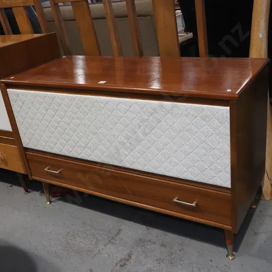 mid century mahogany and upholstered blanket box with lower drawer H700 w1065 d425