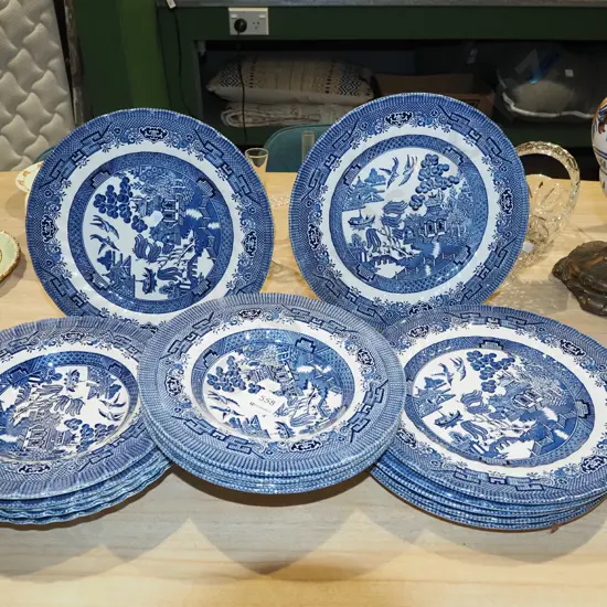 Royal Wessex willow pattern plates and bowls