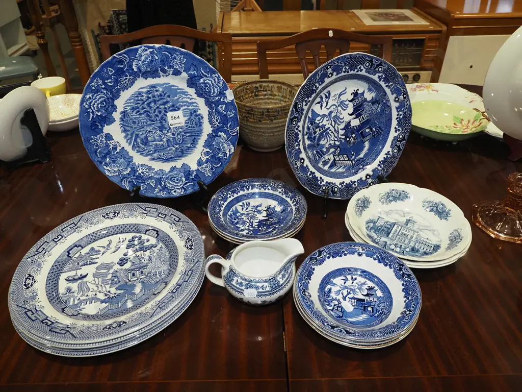 blue and white plates, bowls, creamer Image 1++