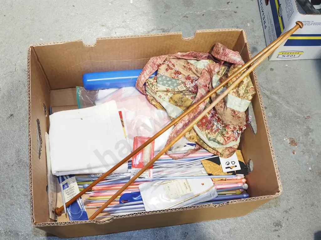box; knitting needles, fabric, decorative bag etc Image 1++