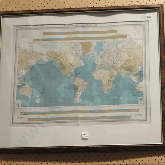 framed world bathy-orographical map - warped
