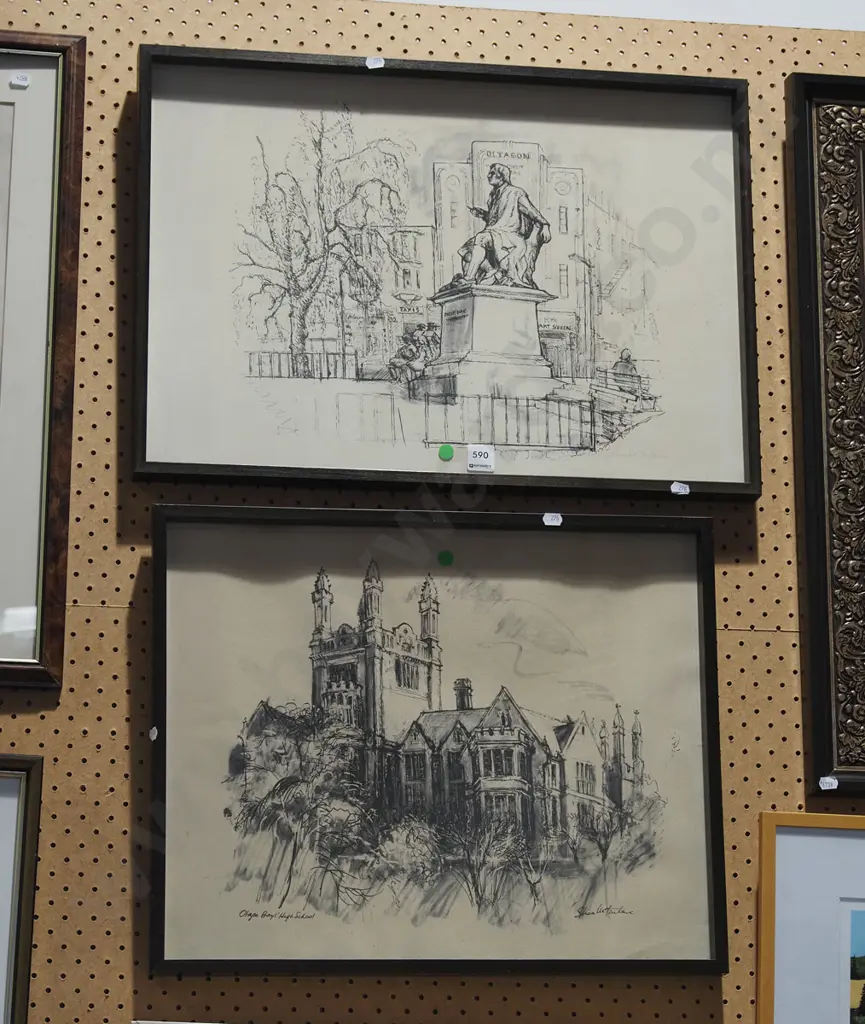 2x frame Shona McFarlane prints - green dots Image 1++