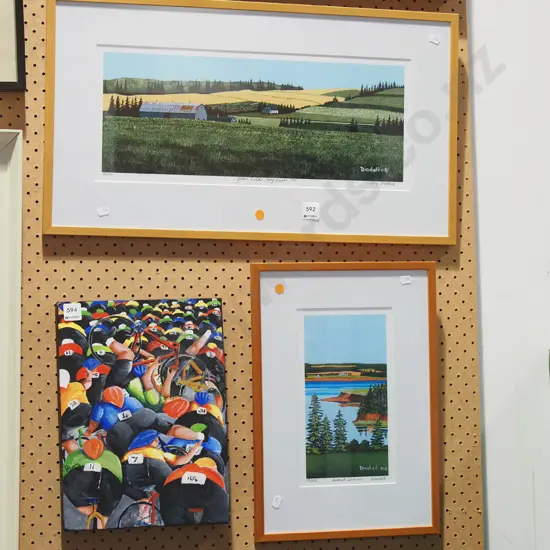 2x framed Diodati prints - orange dots