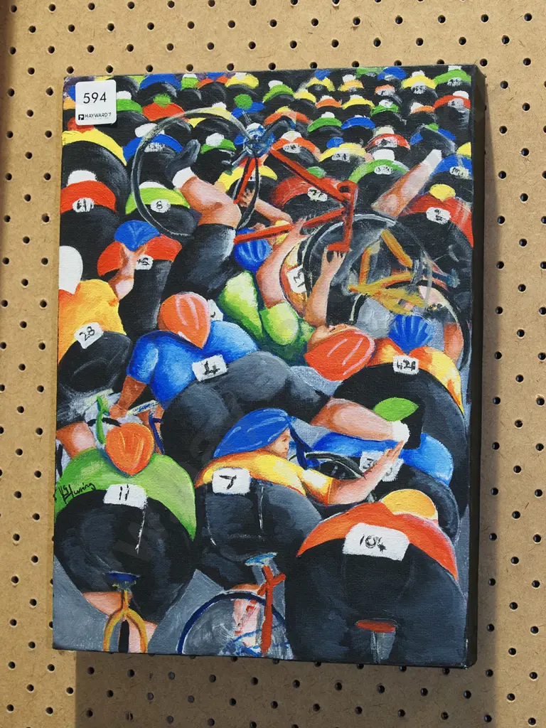 acrylic on boxed canvas - cycle race crash Image 1++