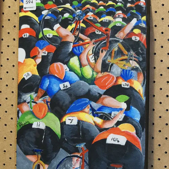 acrylic on boxed canvas - cycle race crash