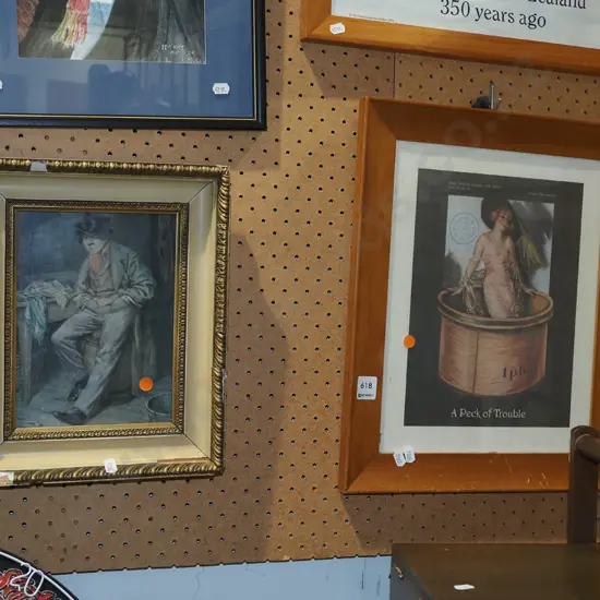 2x framed prints- portraits - orange dots
