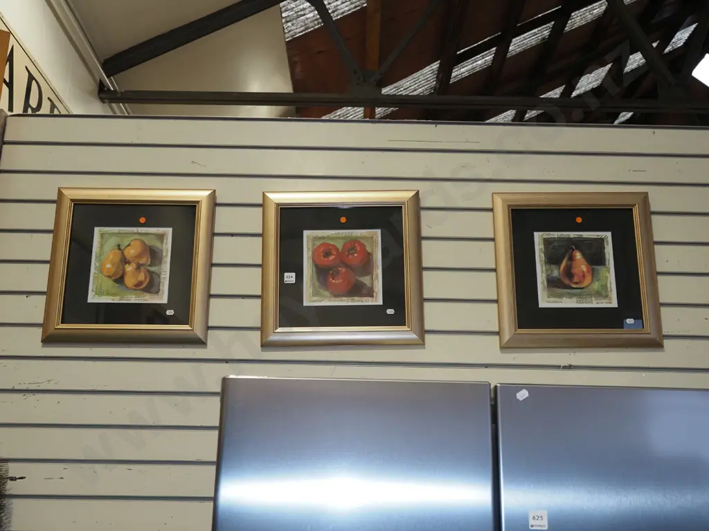 3x framed prints - pears, tomatoes - orange dost Image 1++