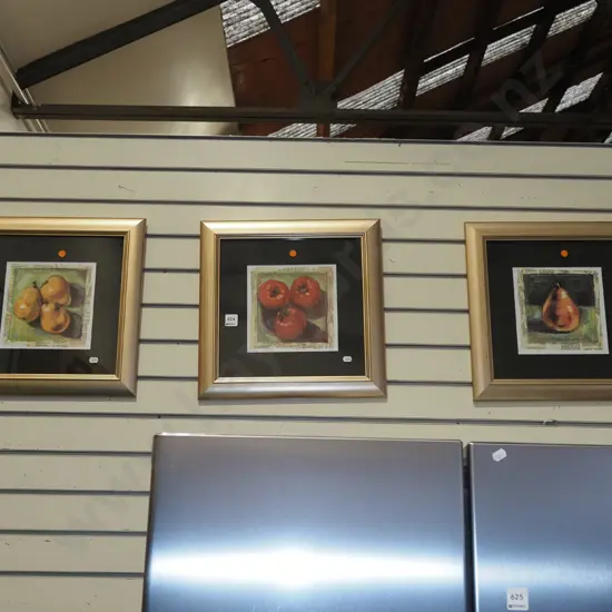 3x framed prints - pears, tomatoes - orange dost