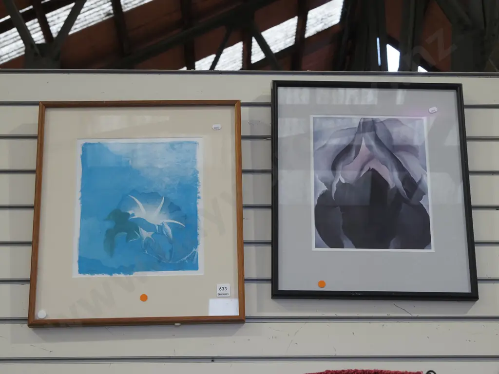 2x framed floral prints - orange dots Image 1++