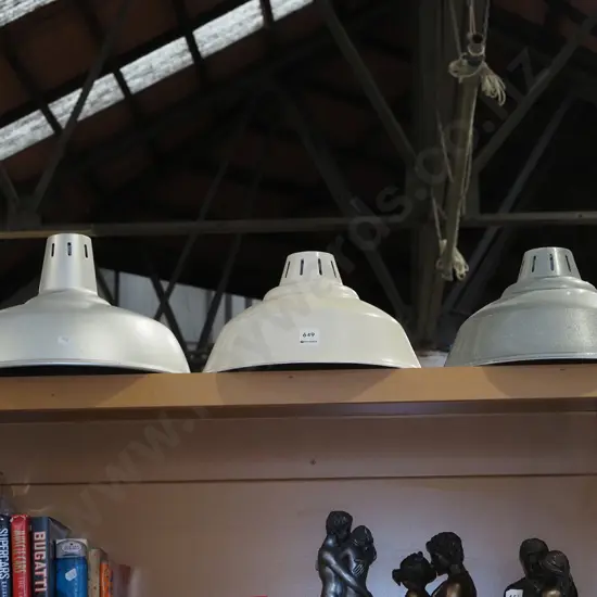 3x spun aluminium industrial light shades Diam320