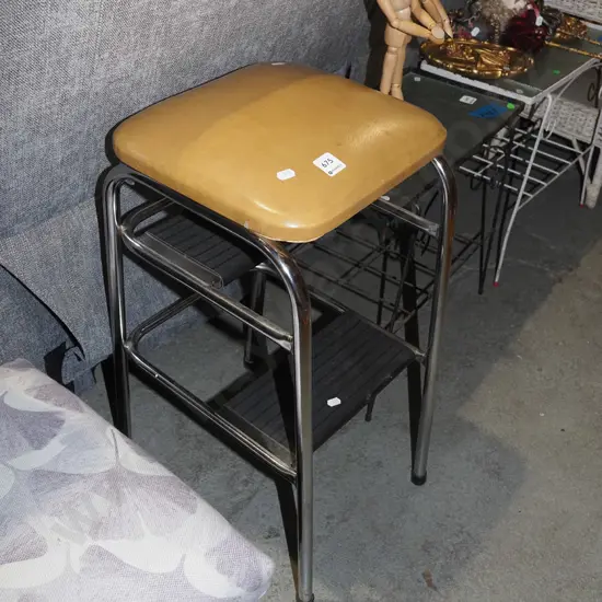 brown vinyl and chrome kitchen stepstool
