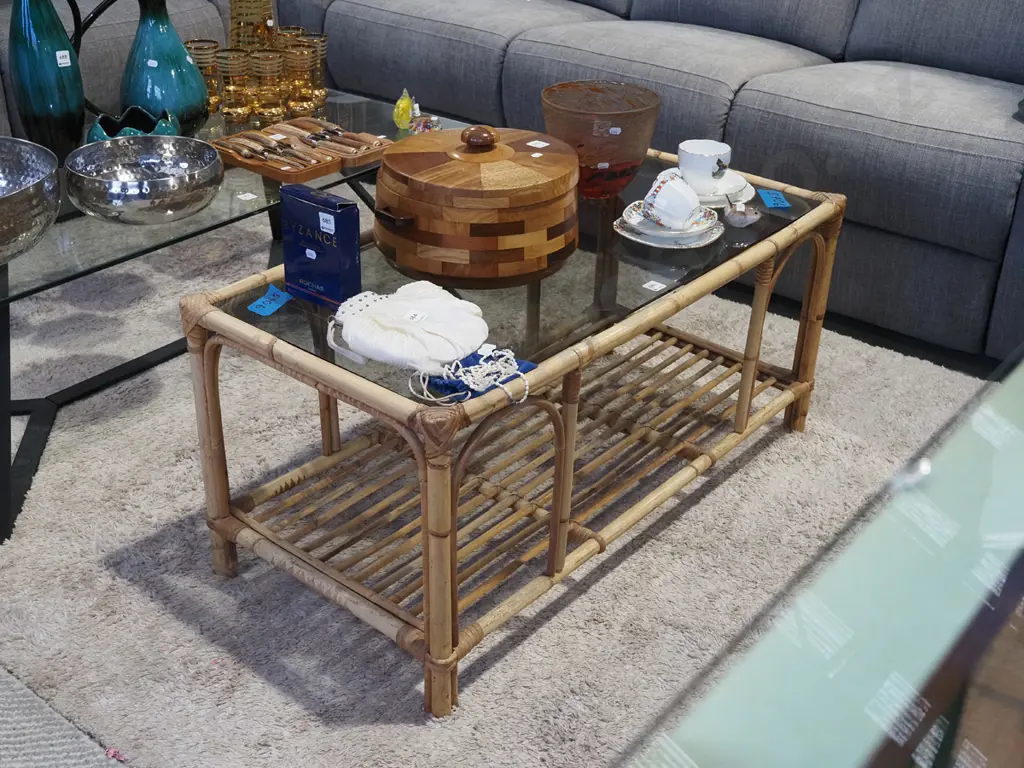bamboo and smoked glass top coffee table Image 1++