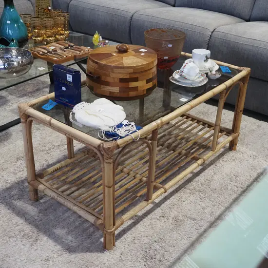 bamboo and smoked glass top coffee table
