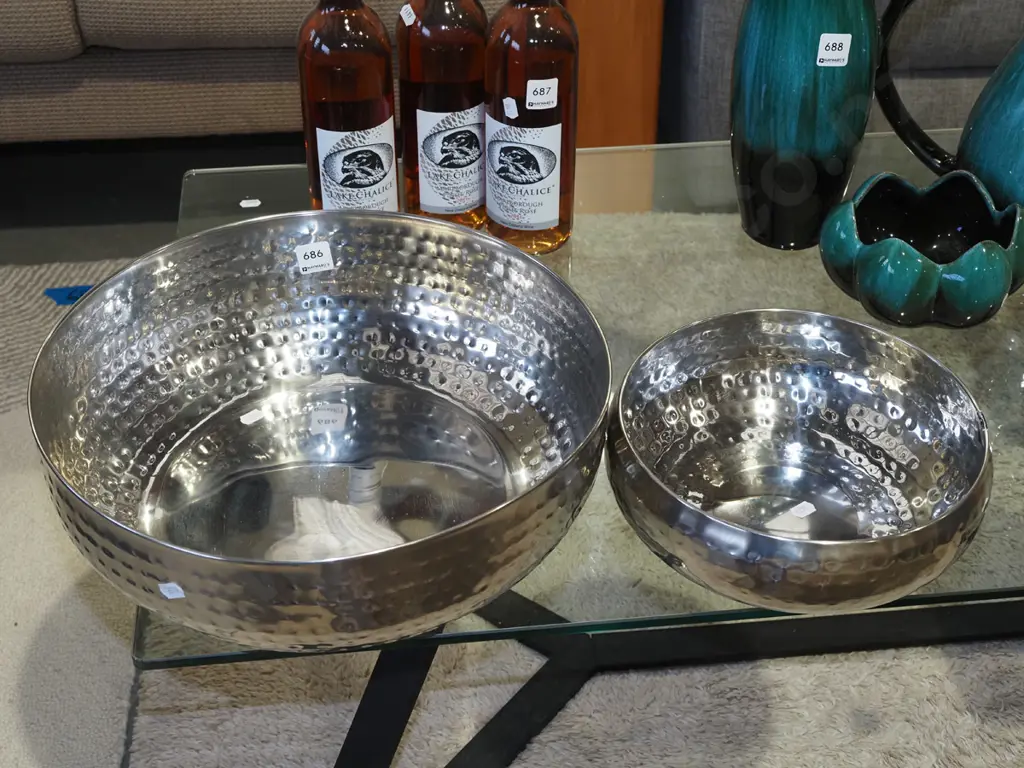 2x beaten metal bowls Largest Diam360 Image 1++