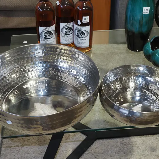 2x beaten metal bowls Largest Diam360