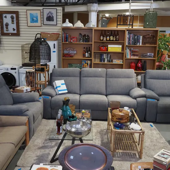 grey 3 piece electric 3 piece reclining lounge suite -  3 seater and 2 singles - significant fading