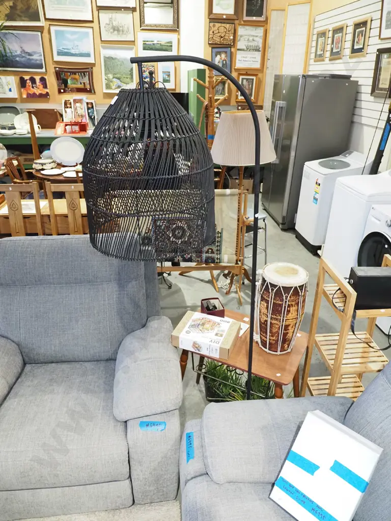 modern standard lamp with cane shade H1750 Image 1++