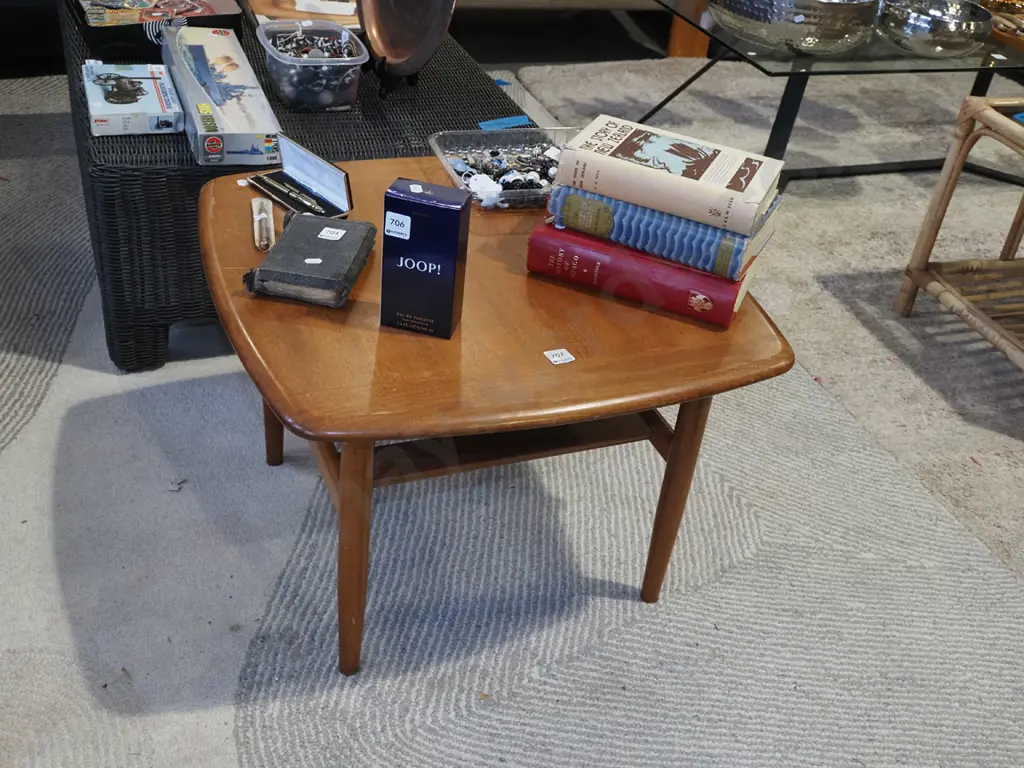 mid century teak end table with magazine rack H410 W600 D600 Image 1++