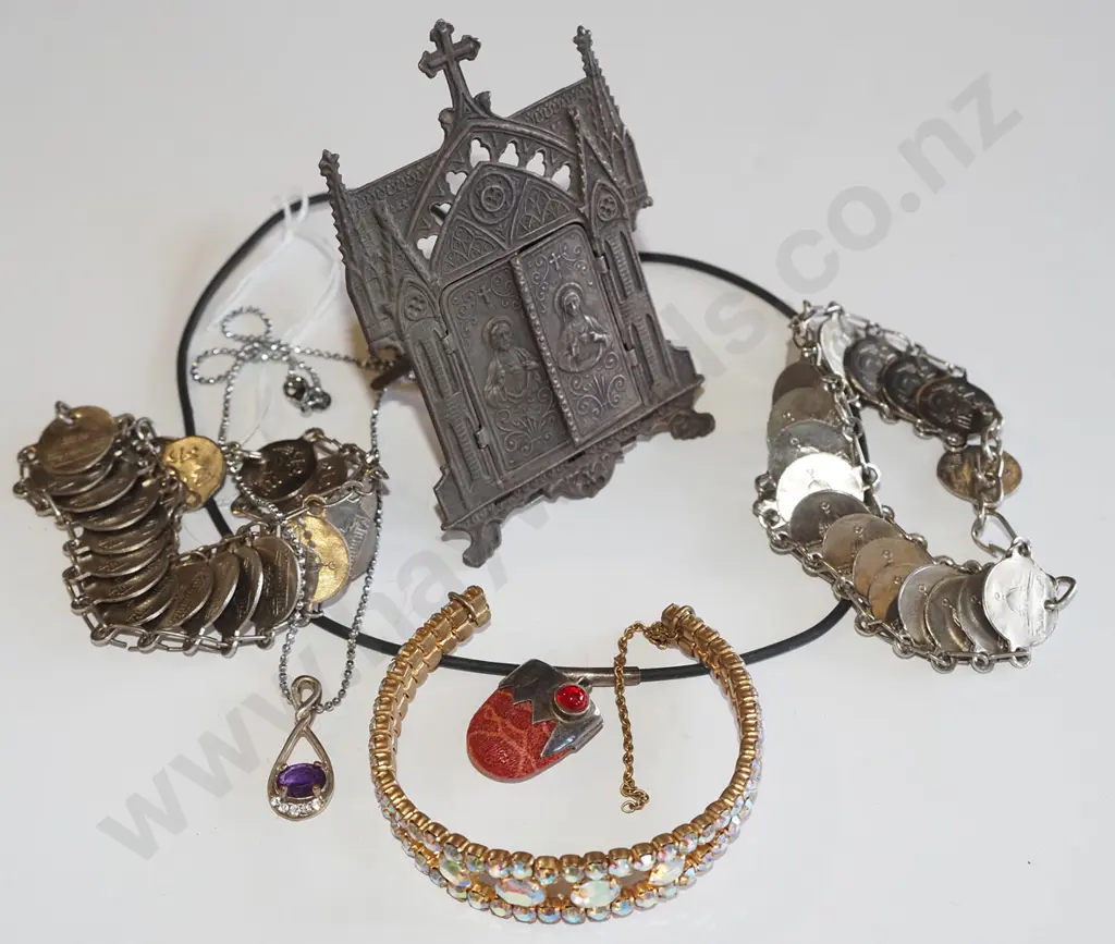 box; costume jewellery & small religious trinket Image 1++