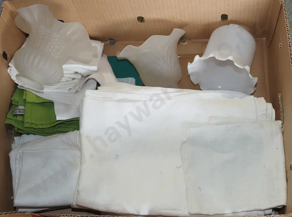 box; vintage table glass & small white glass lampshades Image 1++