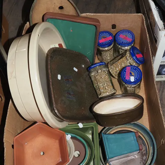 box; bonsai planters, fine garden sieve, gravels