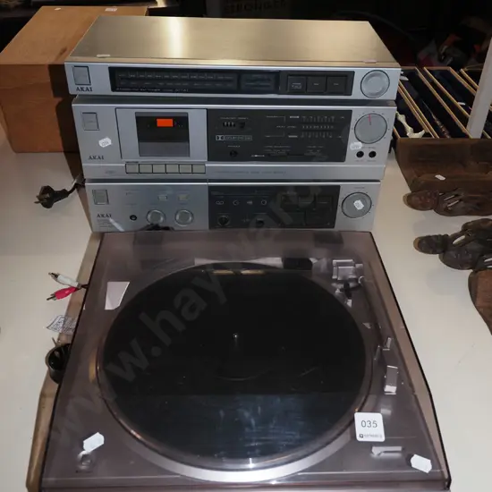 Denon turntable, Akai tuner, tape cassette, amplifier