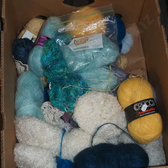 box of knitting yarns