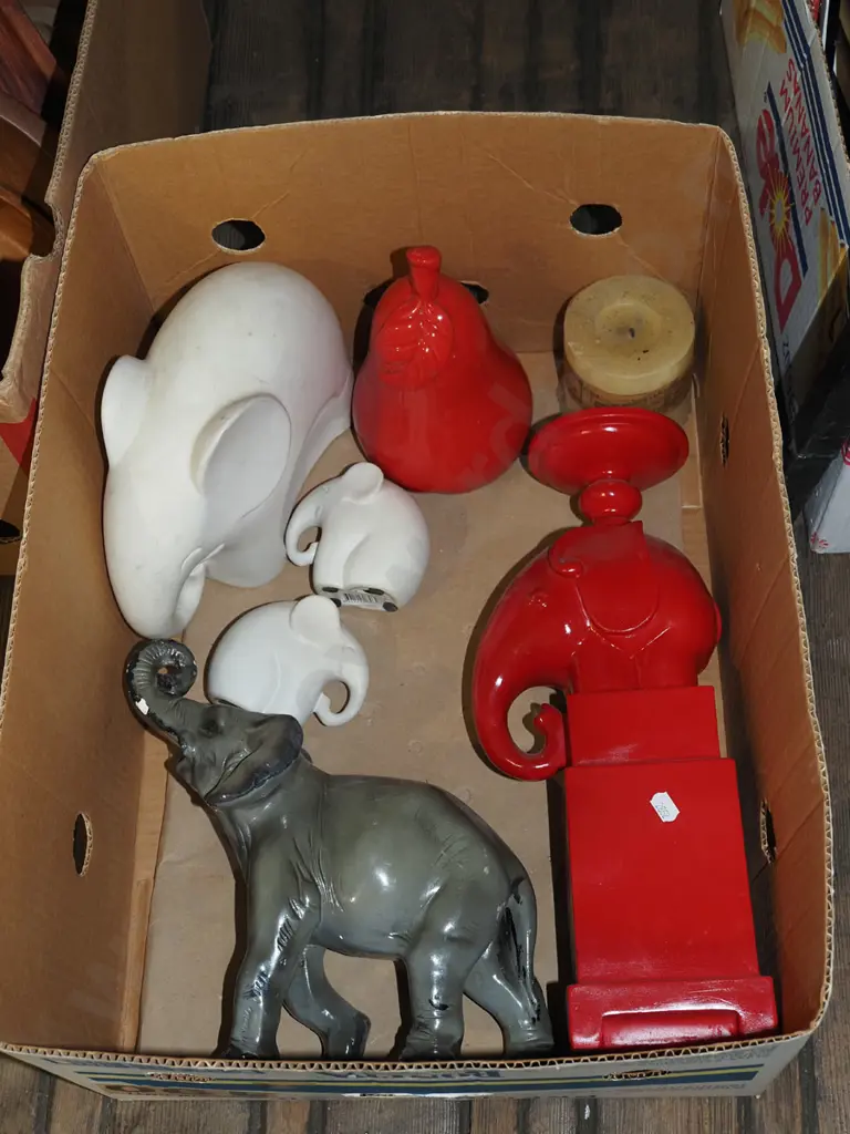 box; elephant candlestick, figurines, ceramic pear Image 1++