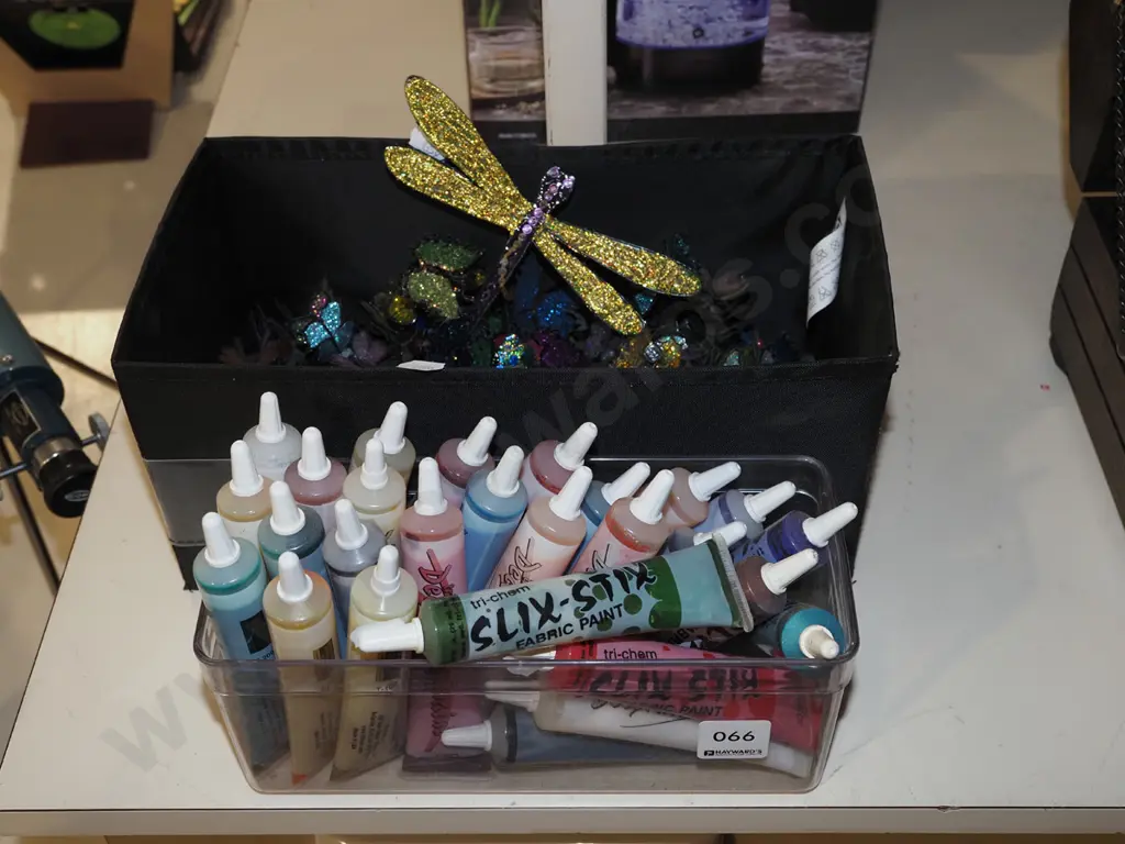 box; homemade magnetic dragonflies, butterflies, fabric paints Image 1++