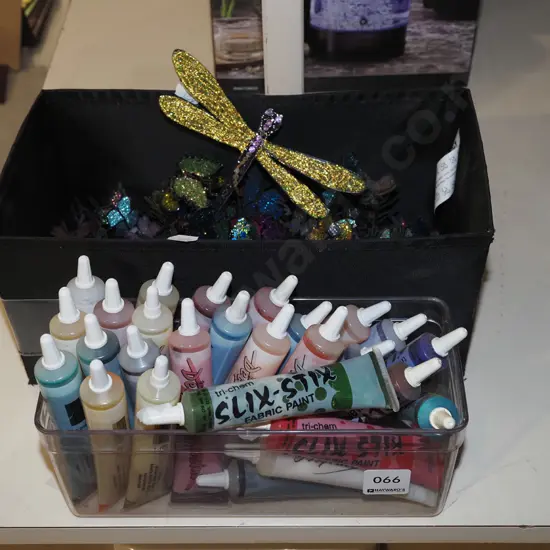box; homemade magnetic dragonflies, butterflies, fabric paints