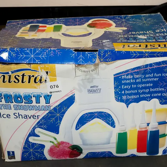 boxed Mistral Frosty the Snowman ice shaver