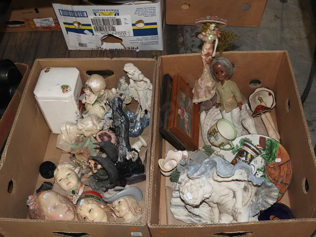 2x boxes; ornaments, bowls, dollstc Image 1++