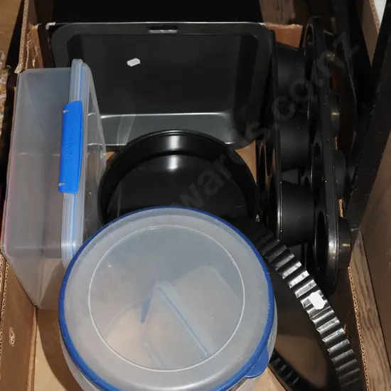 box; storage containers, muffin trays etc
